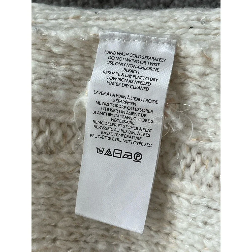 Anthropologie Fringed Boho Pullover Oversized Ivory Preppy Sweater Top Sz M New
